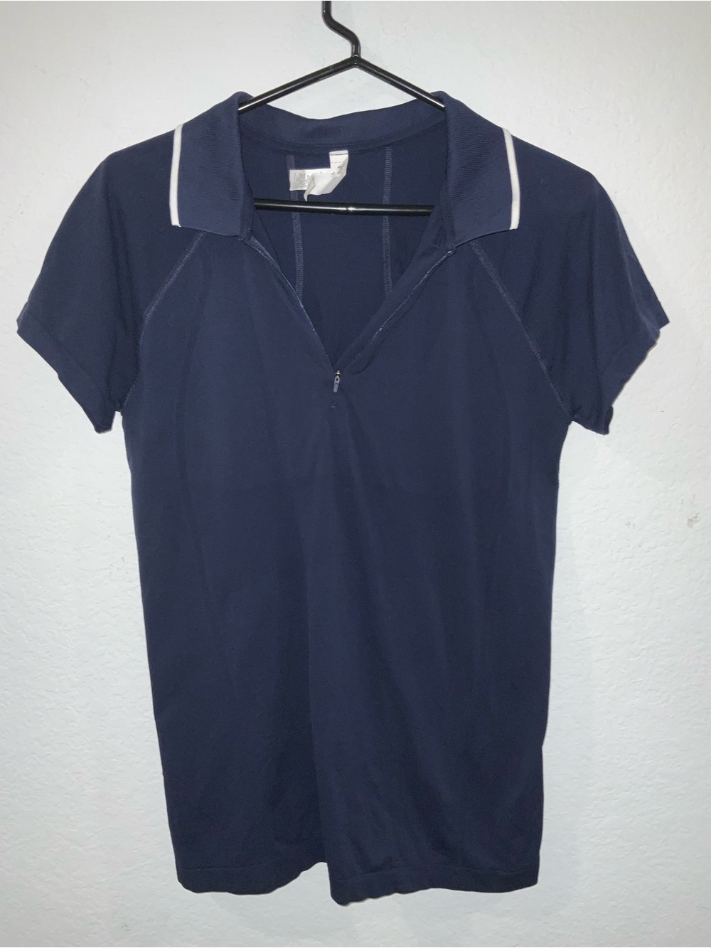 Athleta Navy Short-Sleeve Polo with White Collar Piping
